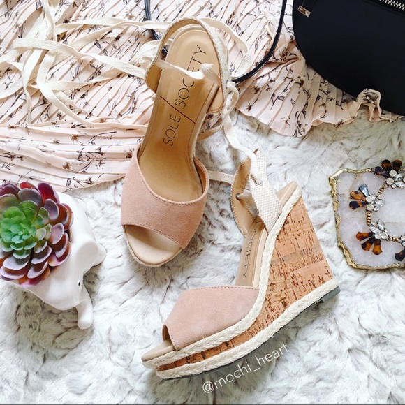 Sole Society Shoes - Sole Society Light Camel Suede Espadrille Wedge